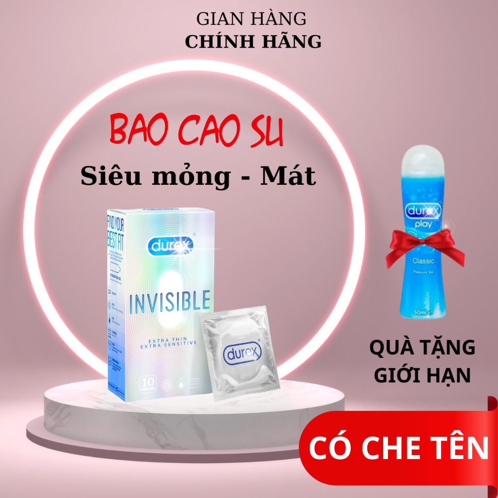 [CHÍNH HÃNG] Bao cao su  Invi,sible siêu mỏng size 52mm, hộp 10 bao.
