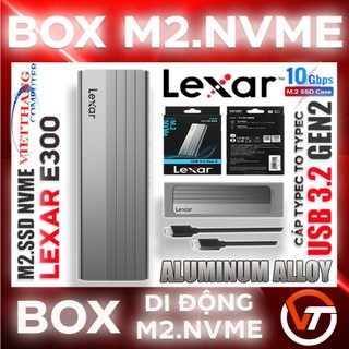 Box ssd lexar e300 hỗ trợ ssd m2.nvme chuẩn usb 3.2 gen2 10gbps - nhôm nguyên khối aluminum rất đẹp