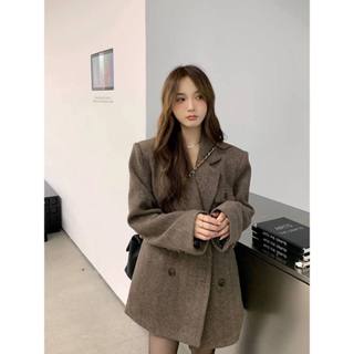 [Sẵn] Áo Blazer Nữ Áo Dạ Tweed Dáng Dài Áo Vest Nữ Blazer Dạ Form Rộng Dáng Dài Retro Áo Khoác Nữ Mùa Đông AD2475