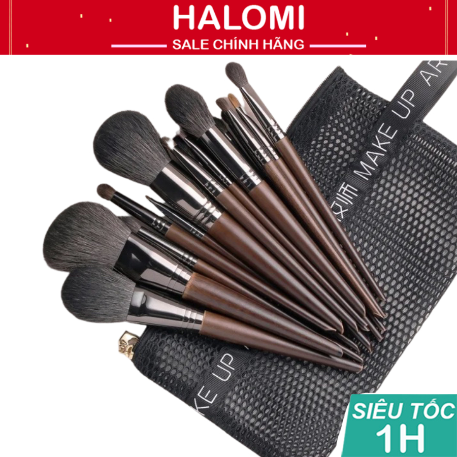 Bộ cọ trang điểm 22 cây Halomi OVW lông thú tự nhiên cán gỗ cho trang điểm chuyên nghiệp và cá nhân