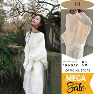 Áo len mongtoghi CHAO CHAO áo len kiểu tay rơi trắng dệt kim tay cánh dơi thiết kế dáng rộng thoải mái T11