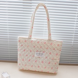 [CÓ SẴN] Túi đeo vai nữ hoa nhí hồng, Có khóa kéo may kiểu chần bông handmade phong cách Hàn Quốc (cỡ 39x30cm)