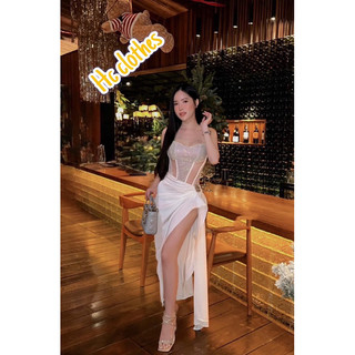 Đầm tiệc thiết kế cúp ngực đính kết phối lụa kèm tag sang trọng chuẩn hàng thiết kế [L1.A] HC clothes