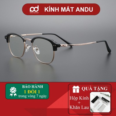 Gọng kính cận thời trang nam nữ ANDU EYEWEAR dáng browline tròn chống tia UV kim loại cao cấp - 5033