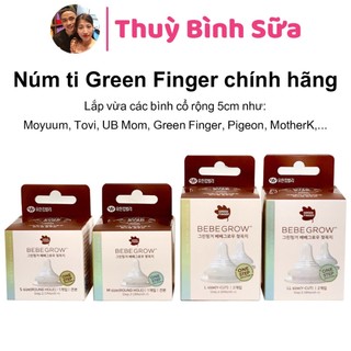 Núm ti bình sữa Green Finger BebeGrow Hàn quốc, núm ty 2 van thoát khí