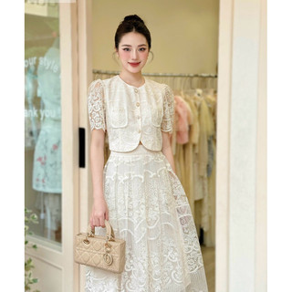 SET REN KEM ÁO ĐÍNH NGỌC + CHÂN VÁY MIDI