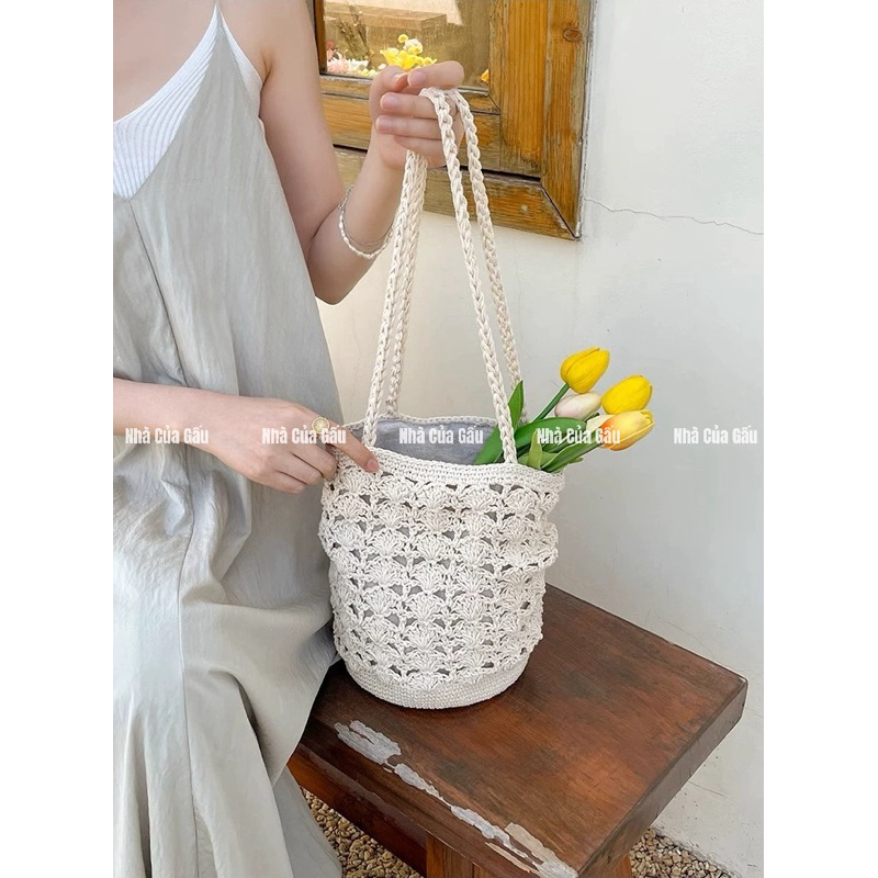 Set nón, túi len đeo vai vintage ( ảnh thật )