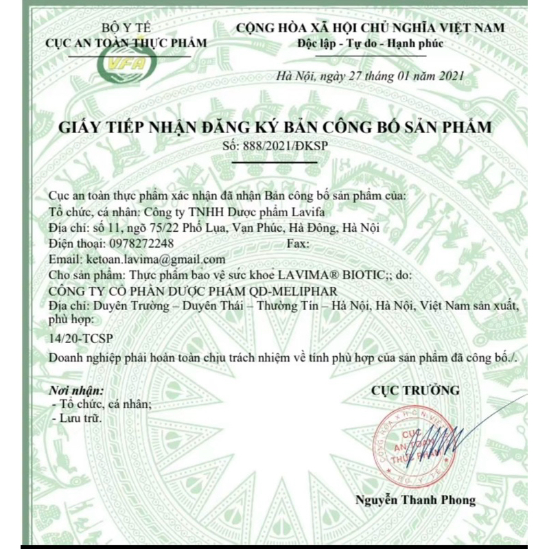 Men Vi Sinh Lavima Biotic viên uống. Viên uống phụ khoa giảm khí hư, ngứa rát, ngăn ngừa tái phát