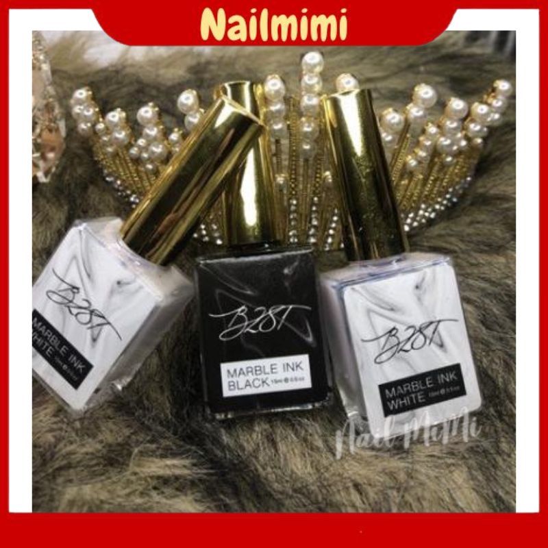 Cồn loang B281 Nail màu đen trắng trong tạo vân đá chai 15ml Chính hãng