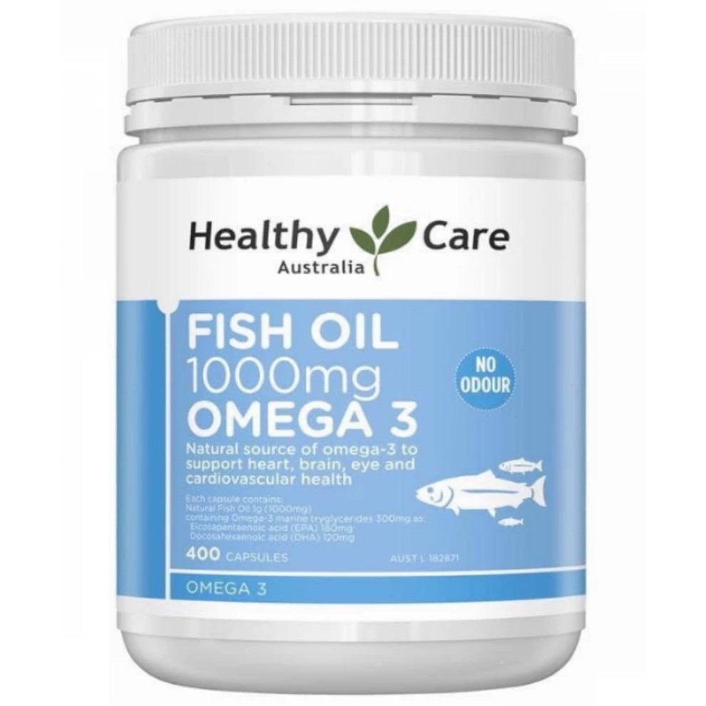 Viên dầu cá Fish oil Omega 3 Healthy Care - Fish Oil 1000mg Omega 3 lọ 400v có tem Chemist