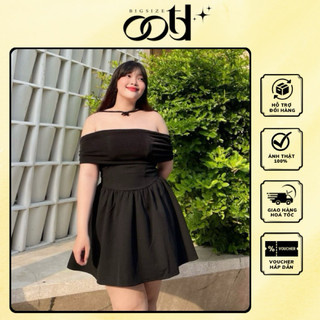 Ootd bigsize | đầm tiệc bẹt vai nhún dây nơ cổ