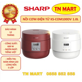 Nồi cơm điện tử sharp ks-com100dv-rd/wh 1.0 lít, chính hãng, bảo hành 12 tháng, thiết kế đẹp