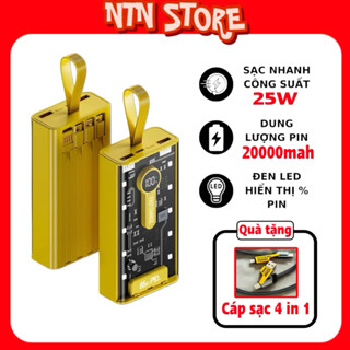 Sạc Dự Phòng Trong Suốt 20000mAh Với 2 Cổng Sạc Nhanh 22.5w và PD 20W Kèm 4 Đầu Sạc Màn Hình LED