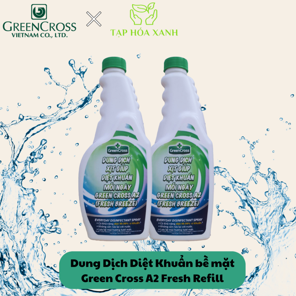 Dung dịch diệt khuẩn không tỳ vết bề mặt Green Cross Refill A2 500ml Thơm Mát