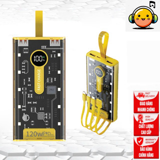 Sạc dự phòng trong suốt Power bank 20000mah với 4 cổng sạc nhanh 22,5W và PD 120W, pin dự phòng sẵn 4 đầu dây cực bền