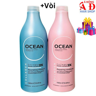 BỘ DẦU GỘI XẢ PHỤC HỒI TÓC HƯ TỔN DO TẨY NHUỘM UỐN OCEAN COLLAGEN KERATIN 2X 1000ml