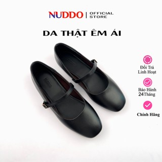 Giày Búp Bê Bệt Nữ Da Thật Cao Cấp Dáng Mary Jane Đế Bệt Mũi Vuông Da Mềm Siêu Êm NUDDO - NM001V