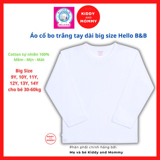 Áo thun trắng tay dài bigsize 30-60kg hellobb al1409 cotton tự nhiên mềm mịn mát | big size hello b&b | kiddy and mommy