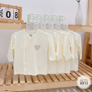 Áo sơ sinh dài tay cài chéo thun lạnh Himom/Kem/Minky cho bé 3-7kg