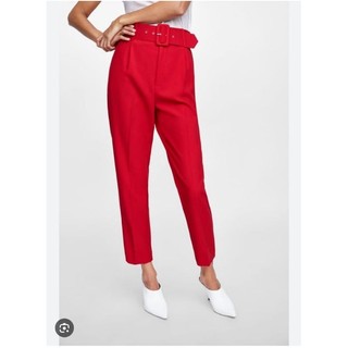 Quần baggy công sở Mango VNXK quần tây phối belt màu đỏ form âu xuất khẩu dư xịn nhà Mng