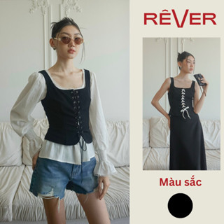 RÊVER Set Áo croptop sơ mi nữ Đen Định Hình Hack Eo Phong Cách Tiểu Thư Sang Chảnh Everlyn Top