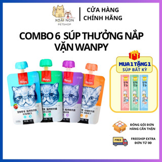  COMBO 6 Súp Thưởng Wanpy Nắp Vặn Hỗ Trợ Tiêu Hóa Kích Thích Thèm Ăn Dành Cho Mèo Mọi Lứa Tuổi 90Gr 