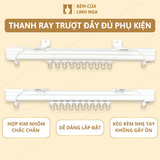 Thanh Ray Trượt Treo Rèm Cửa Xếp Ly Đầy Đủ Phụ Kiện - Lõi Chống Ồn, Kéo Rèm Nhẹ Tay, Chịu Lực Tốt (Tặng Kèm Vít, Tắc Kê)
