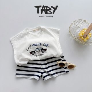  Set bộ tanktop TABY KIDS in hình oto trắng năng động chất liệu cotton co giãn cho bé từ 9-30kg TH24B019