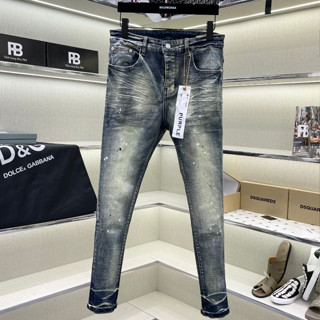 Quần Jean Nam PUPLE Xanh Khói 4 Khuy Mài Bạc Chấm Sơn Quần bò nam xanh nhạt dáng ống côn bản 4 cúc