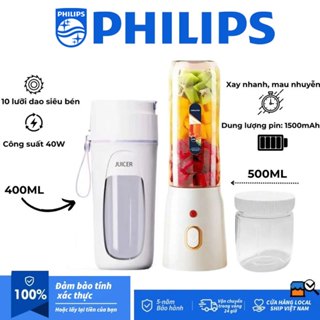 PHILIPS Máy xay mini sinh tố cầm tay 450ml Máy Ép Trái Cây, Máy Làm Kem Hoa Quả, Tháo Lắp 3s, Công Nghệ Ép Lạnh