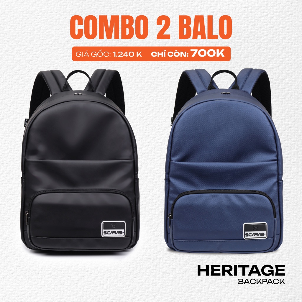 [COMBO 2 BALO] Scarab Heritage Leather Backpack Unisex - Ba lô Thời Trang Đi Học, Đi Làm