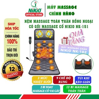 Nệm Massage Toàn Thân Hồng Ngoại Có Gối Mát Xa Cổ Nikio NK-151 - Nhật Bản