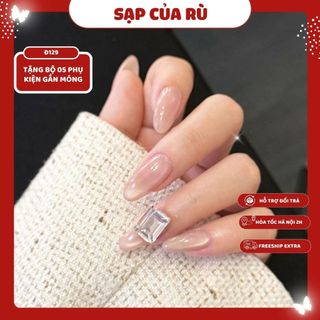   Mã Đ129  - Móng tay giả mắt mèo bộ 24 móng form OVAL NGẮN KÈM KEO SƠN GEL THẠCH LÀM NAIL TẠI NHÀ CHO NỮ 