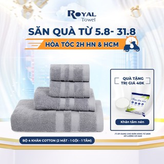 Combo 4 "Đủ Đầy" Gồm 2 Khăn Mặt - 1 Khăn Gội- 1 Khăn Tắm ROYAL TOWEL 100% Cotton Thấm Hút, Không Đổ Lông, Không Phai Màu