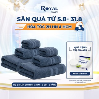 Combo 6 "Tiết Kiệm" gồm 2 khăn tắm - 2 khăn lau đầu - 2 khăn mặt ROYAL TOWEL 100% cotton cao cấp, thấm hút không đổ lông