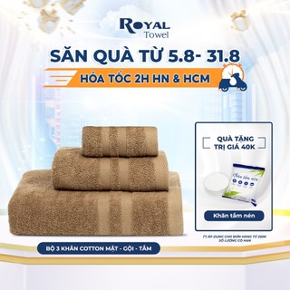 Combo 3 "Tiện Lợi" gồm 1 khăn tắm-1 khăn gội-1 khăn mặt ROYAL TOWEL 100% cotton dày thấm hút, không đổ lông không ra màu