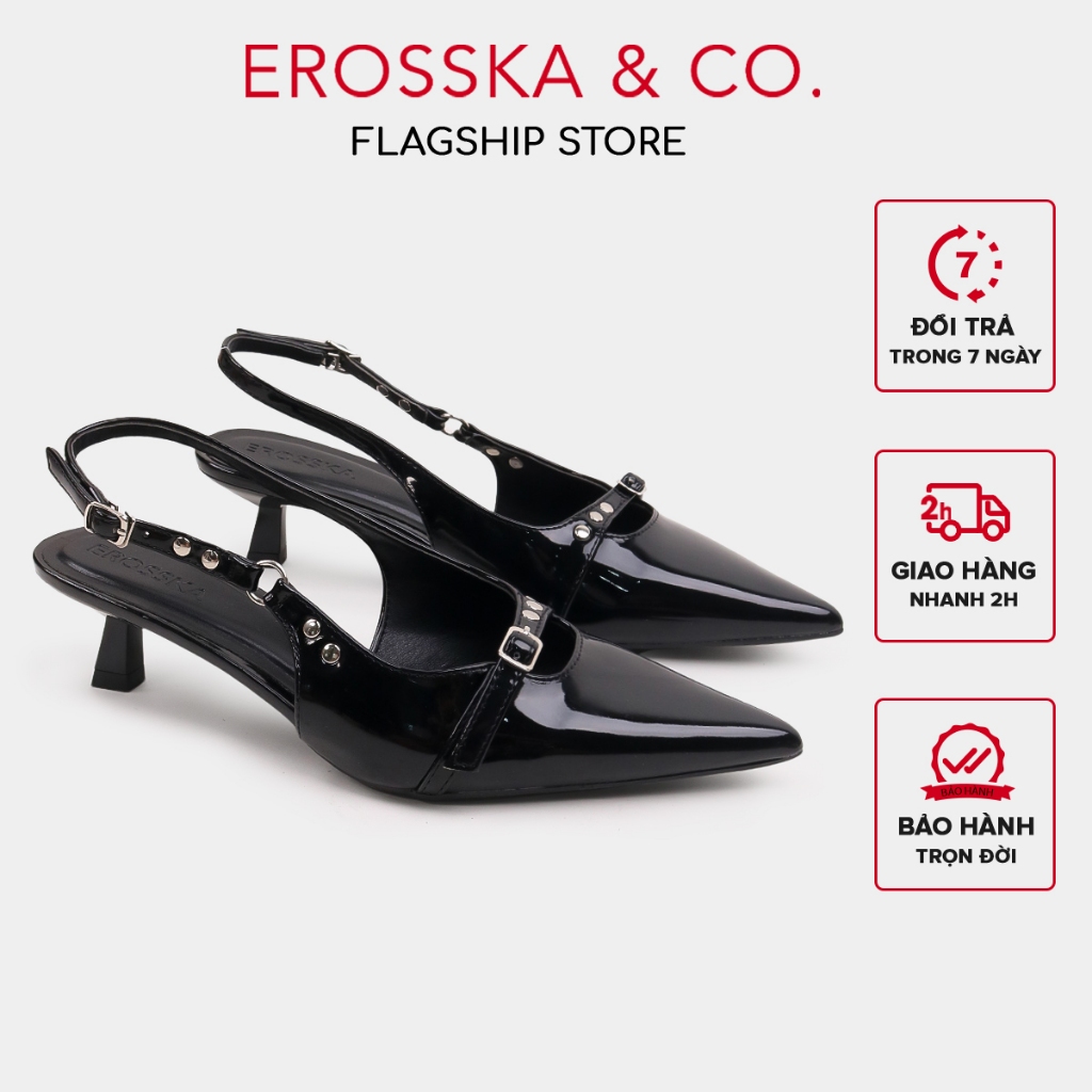 Erosska - Giày cao gót nữ mũi nhọn quai ngang phối khóa kiểu dáng thanh lịch màu đen cao 5cm - EH043