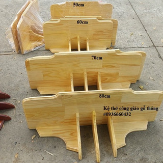 Kệ bàn thờ gỗ thông màu vàng nhạt 70×30(cm) để được 2 tượng cao 40cm hoặc 50cm 2 bên vừa