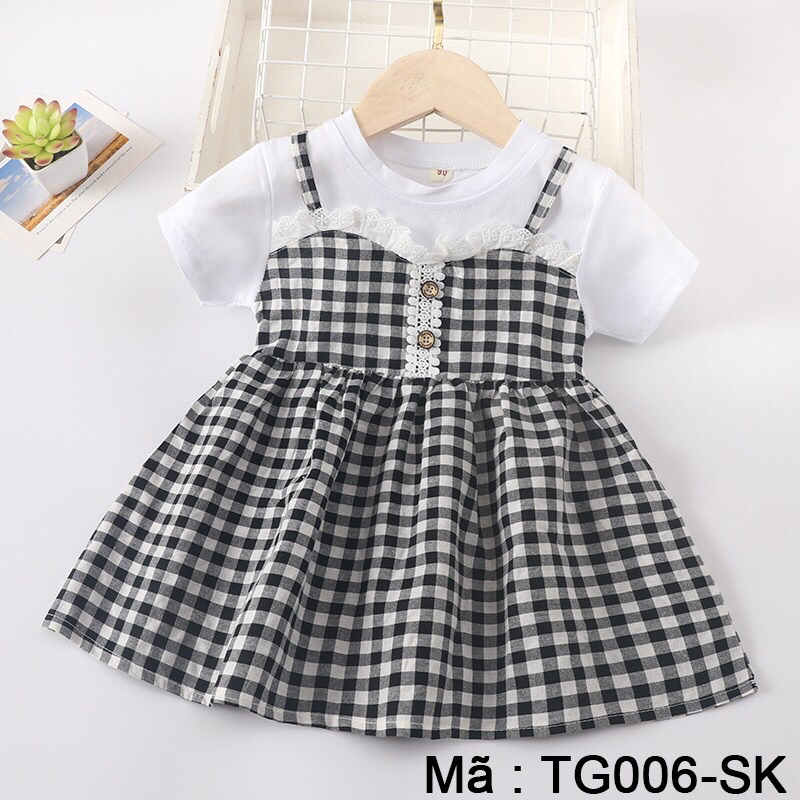 Váy Bé Gái, Váy Caro Đen BiBo Kids Thô Dày Phối cotton Cho Bé 10-23kg