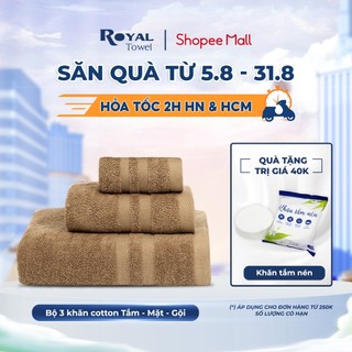 Combo 3 khăn: khăn tắm, khăn gội, khăn mặt royal towel 100% cotton mềm mại, thấm hút, kháng khuẩn