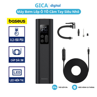 Máy bơm lốp oto cầm tay siêu nhỏ Baseus bơm lốp điện tử mini 12V nén khí xe hơi ô tô xe máy xe đạp cao cấp Bảo hành 2N