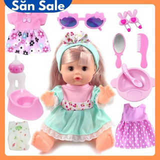 Búp Bê Em Bé , Biết Nói , Cười +( Tặng Phụ Kiện 15 PCS) Áo Xanh