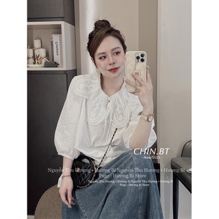 Áo Sơmi Thô Tay Lửng Cổ Ren Hương Bi