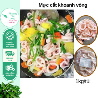 Mực Khoanh Vòng, Mực căt khoanh vòng, túi 1kg nét 600g, giao hỏa tốc Hà Nội