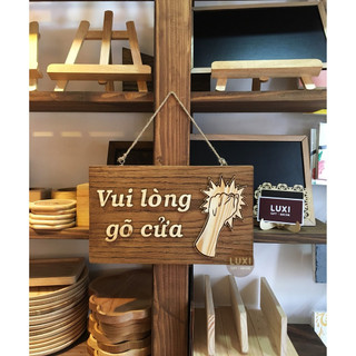 Bảng gỗ treo cửa Vui lòng gõ cửa 03, màu tối
