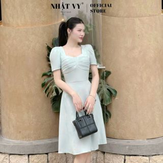  Đầm Nhật Vy nhún ngực cách điệu tay phồng dáng xoè chất lụa phù hợp công sở dự tiệc đơn giản - D3040 