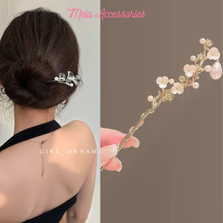 Trâm cài tóc nữ hình hoa trà đính ngọc trai nhân tạo phong cách Trung Hoa cổ điển