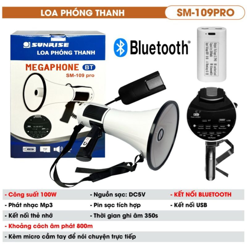 [HỎA TỐCLoa phóng thanh công suất lớn 100W Sunrise SM-109 PRO chất lượng tốt, hiệu quả cao - loa cầm tay 100w