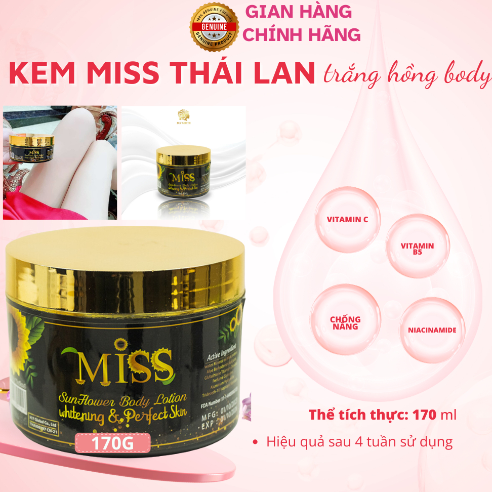 Kem Body Miss Thái Lan Sunflower [MUA 2 TẶNG 1] Dưỡng Trắng, Makeup, Chống Nắng bản có tem Thái xịn chống hàng giả