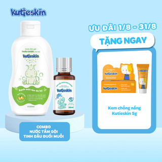 Combo nước tắm gội thảo dược - tinh dầu giữ ấm/ đuổi muỗi kutieskin 30ml cho bé